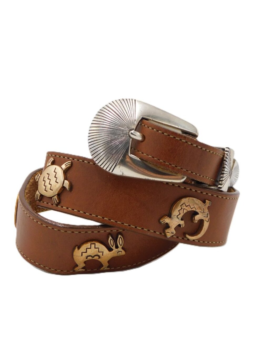 Silver Creek Collection Brown Leather Belt w/Copper Tone Animal Concho Belt | 28
